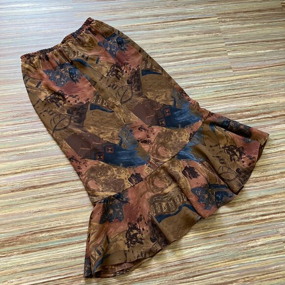 Tanjay Abstract Print Tulip Ruffle Hem Maxi Skirt Pull On Elastic Waist Neutral - Picture 5 of 6